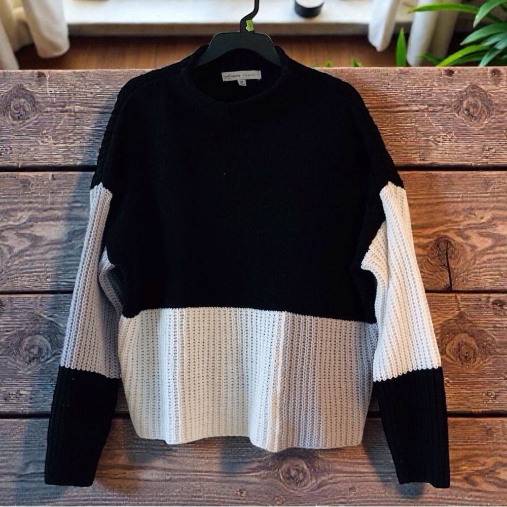 Absolutely Famous Colorblock Chenille Sweater Women’s XL Mock Neck Black & White - Picture 4 of 8